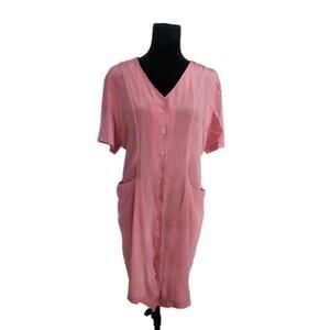 Vtg Royal Silk women's Pink Shirt Mini dress button front 100% Silk M
